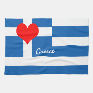 Greek flag & Heart - Greece travel/sports fans Kitchen Towel