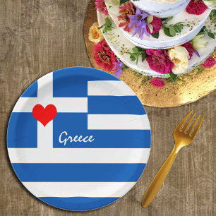Greek flag & Heart - Greece travel/sports fans Paper Plates
