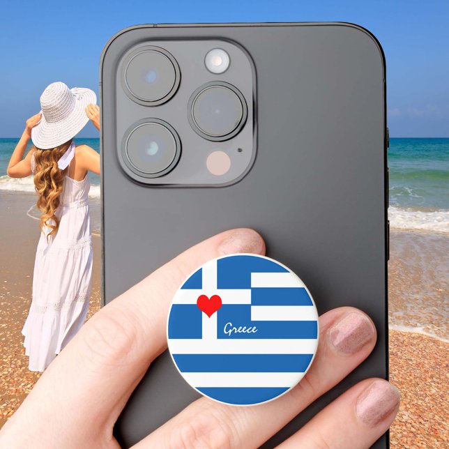 Greek flag & Heart - Greece travel / sports fans PopSocket (Creator Uploaded)