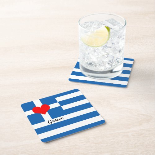 Greek flag  Heart _ Greece travelsports fans Square Paper Coaster