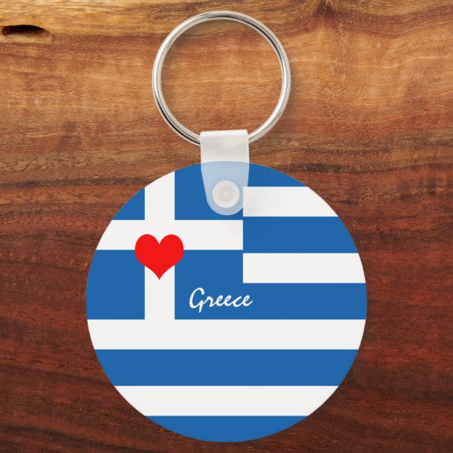 Greek flag & Heart, Love Greece, travel / sports Keychain (Front)