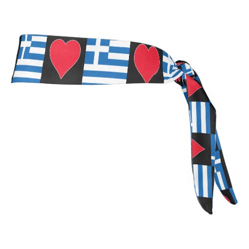 Greek Flag Heart Love Pattern Greece Pride Tie Headband