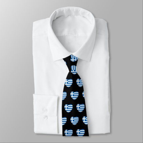 Greek Flag Heart Pattern Neck Tie