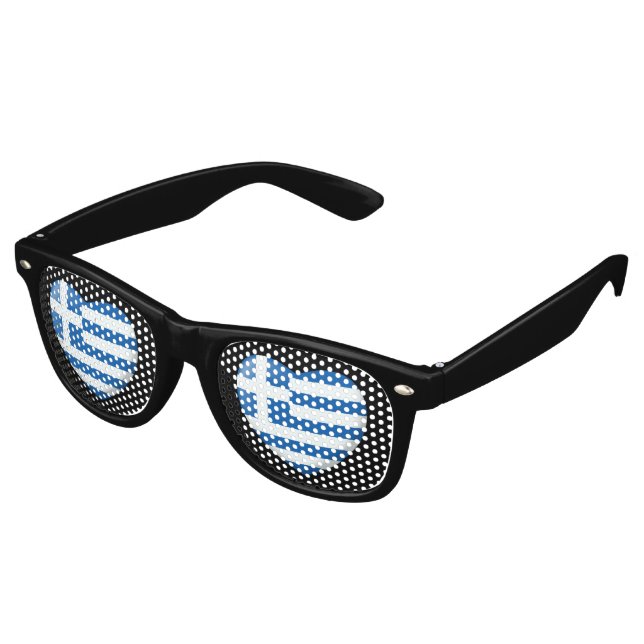 Greek Flag Heart Retro Sunglasses (Angled)