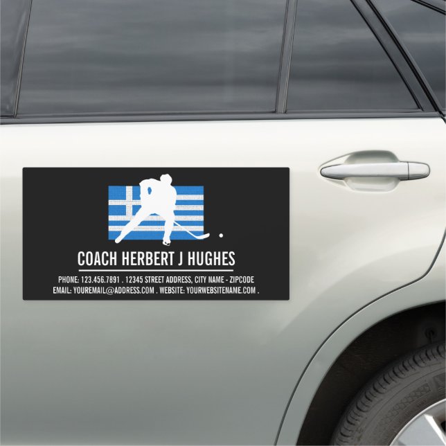 Greek Flag, Hockey Player, Hockey Coach Car Magnet (In Situ)