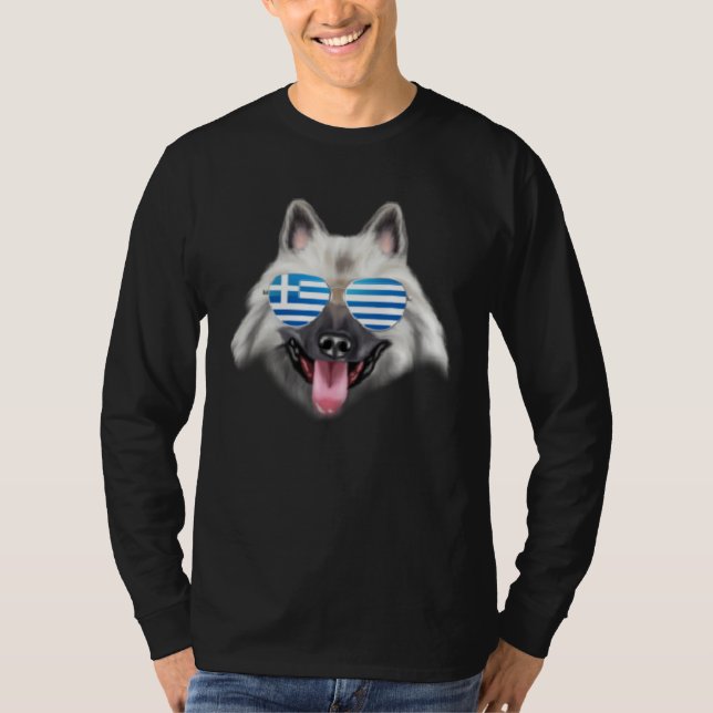 Greek Flag Keeshond Dog Greece Pocket T-Shirt (Front)