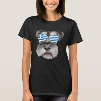 Greek Flag Miniature Schnauzer Dog Greece Pocket T-Shirt