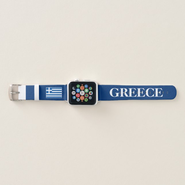 Greek flag of Greece personalized blue Apple Watch Band (Front)