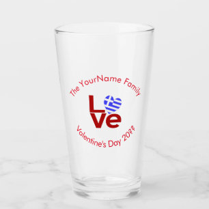 Greek Flag Red Letters LOVE Personalized Drinking Glass