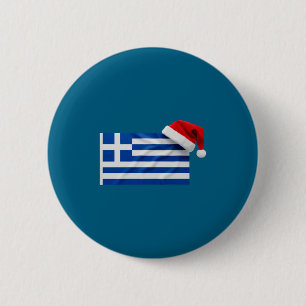 Greek Flag Santa Hat Funny Greece Christmas Holida Button