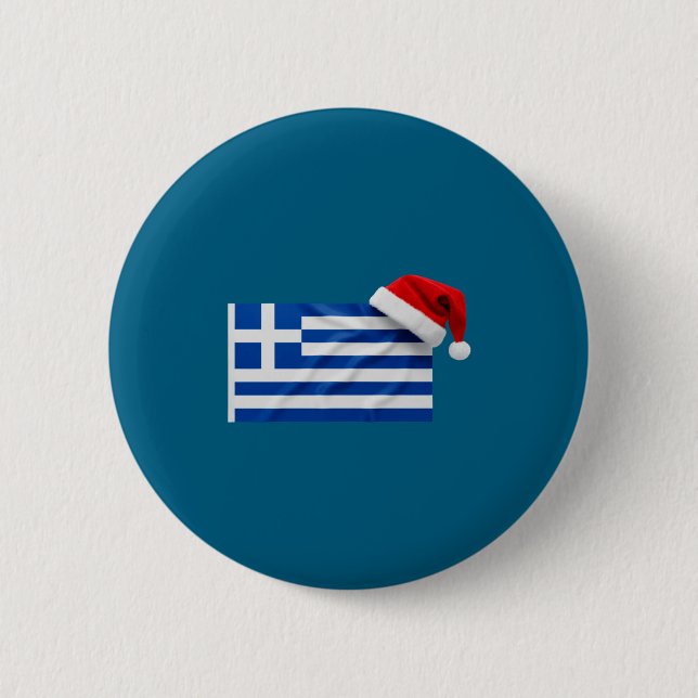 Greek Flag Santa Hat Funny Greece Christmas Holida Button (Front)