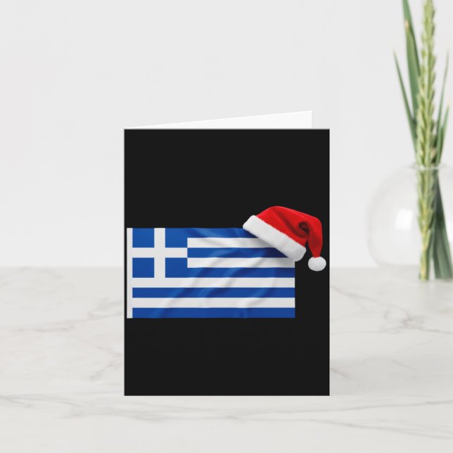 Greek Flag Santa Hat Funny Greece Christmas Holida Card (Front)