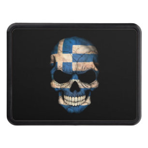 Greek Flag Skull on Black Tow Hitch Cover