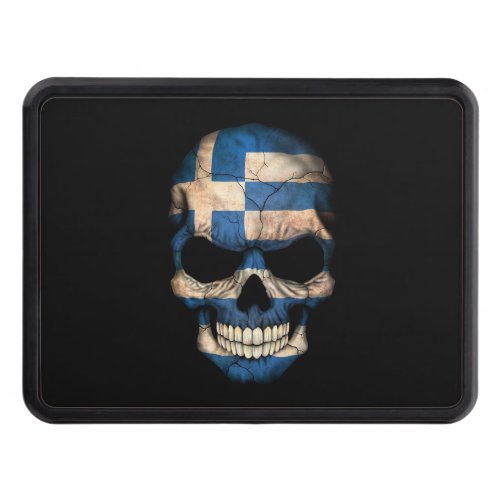 Greek Flag Skull on Black Tow Hitch Cover