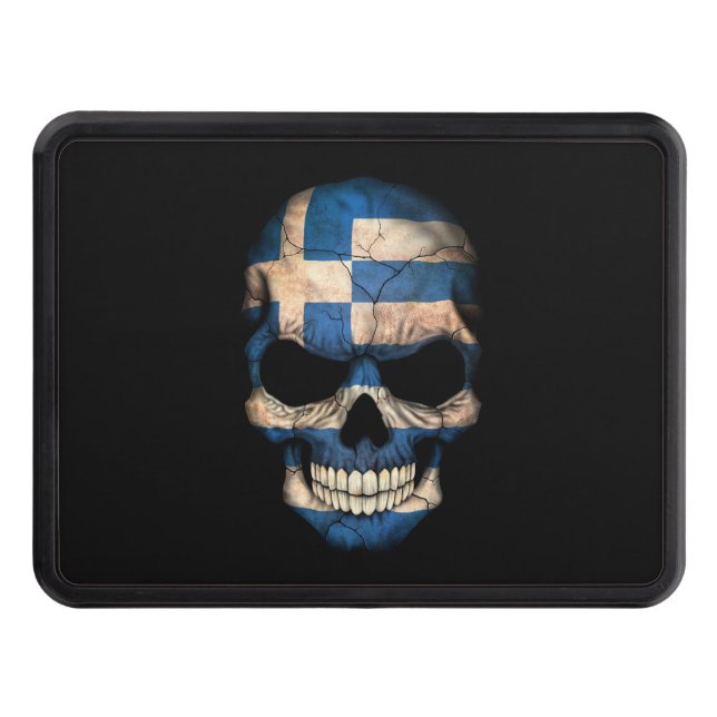 Greek Flag Skull on Black Tow Hitch Cover (Front)