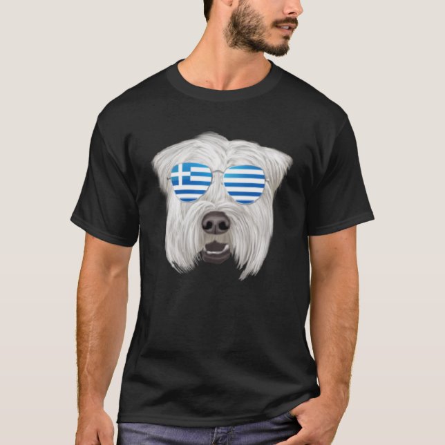 Greek Flag Soft Coated Wheaten Terrier Dog Greece  T-Shirt (Front)
