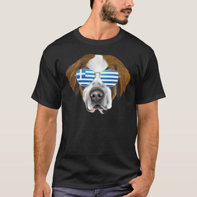 Greek Flag St Bernard Dog Greece Pocket T-Shirt (Front)