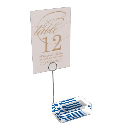 Greek flag table card holders for wedding