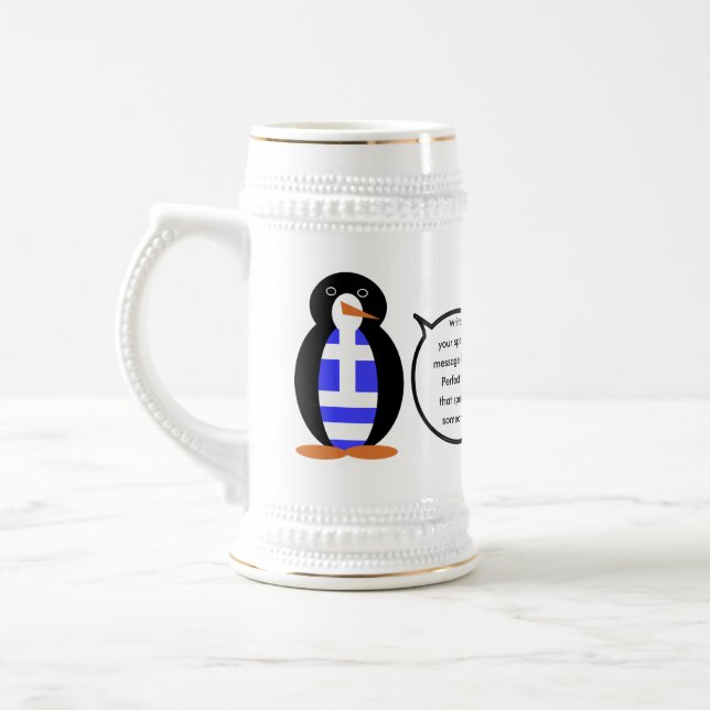 Greek Flag Talking Ms. Penguin Beer Stein  (Left)