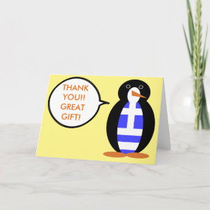 Greek Flag Talking Ms. Penguin Letterpress Thank You Card