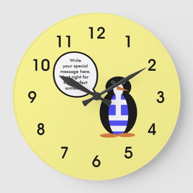 Greek Flag Talking Ms Penguin Personalized Large Clock (Front)
