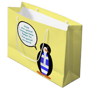 Greek Flag Talking Ms Penguin Personalized Large Gift Bag