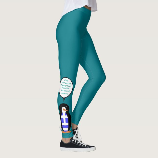 Greek Flag Talking Ms Penguin Personalized Leggings (Right)