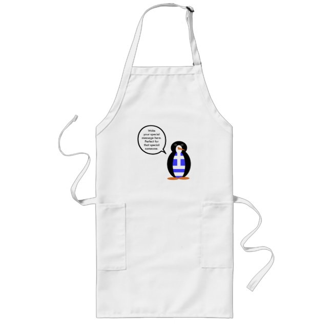 Greek Flag Talking Ms Penguin Personalized Long Apron (Front)