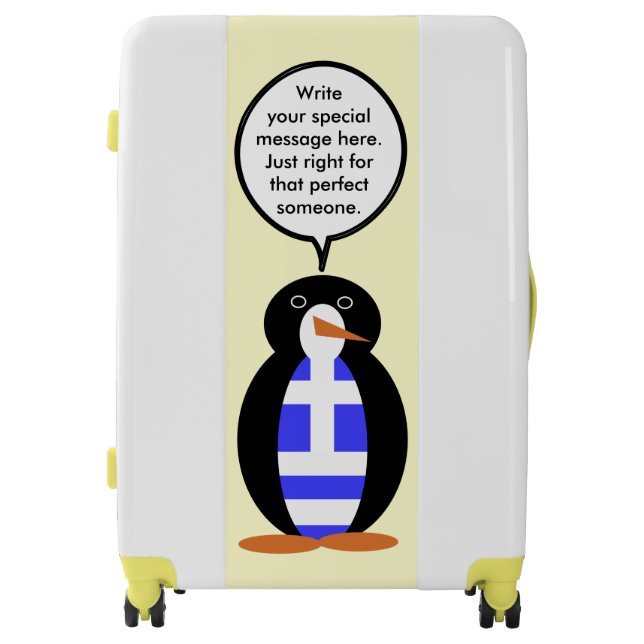 Greek Flag Talking Ms Penguin Personalized Luggage (Front)