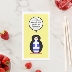 Greek Flag Talking Ms Penguin Personalized Paper Guest Towels