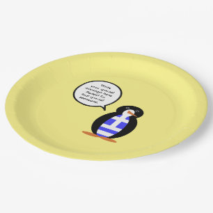 Greek Flag Talking Ms Penguin Personalized Paper Plates