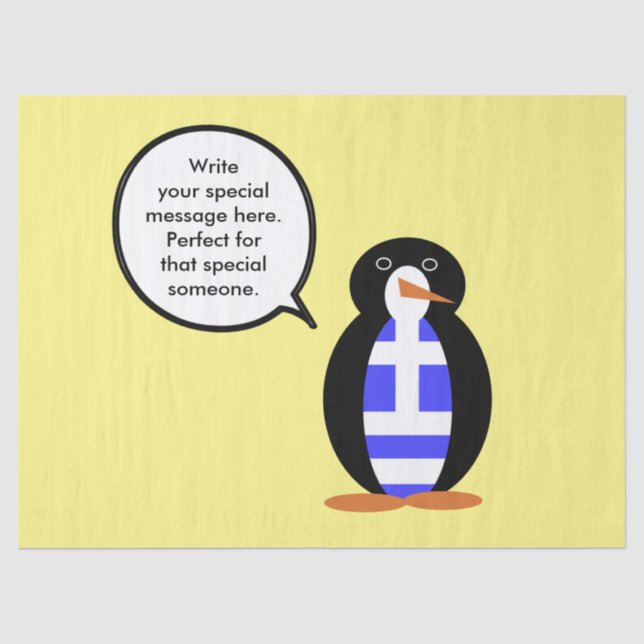 Greek Flag Talking Ms Penguin Personalized Tissue Paper (Front)