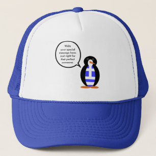 Greek Flag Talking Ms Penguin Personalized Trucker Hat