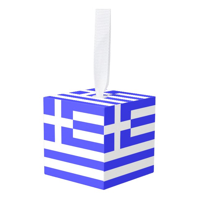 Greek Flag Total Cube Ornament (Front Angled)