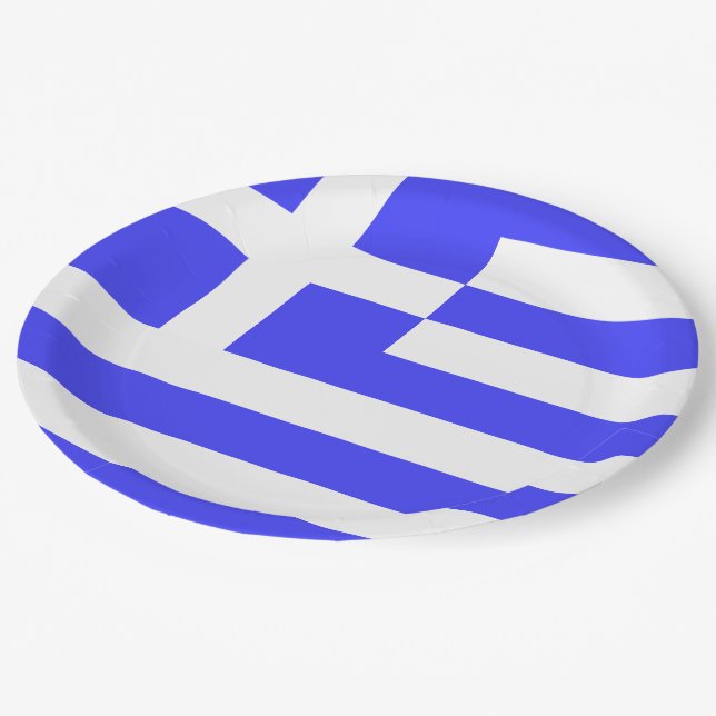 Greek Flag Total Paper Plates (Angled)