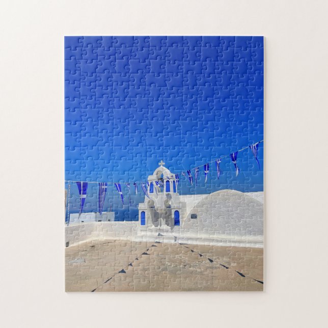 Greek Flags White Church Building Greece Jigsaw Puzzle (Vertical)