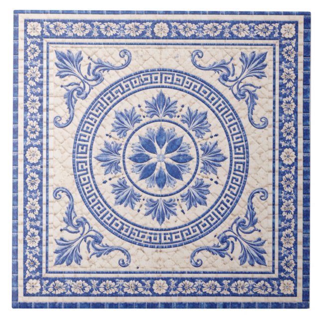 Greek Floral Medallion – Decorative Ceramic Tile (Front)