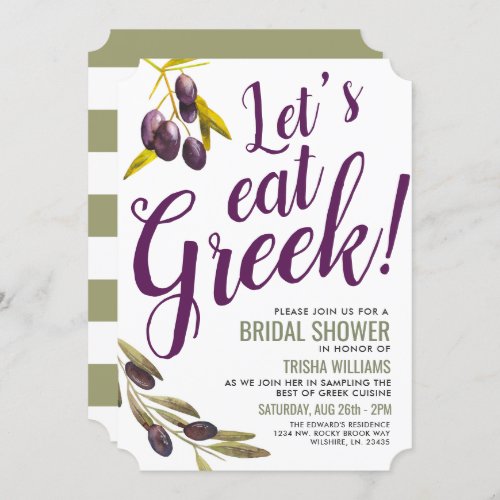 Greek Food Tasting  Bridal Shower Sage Invite