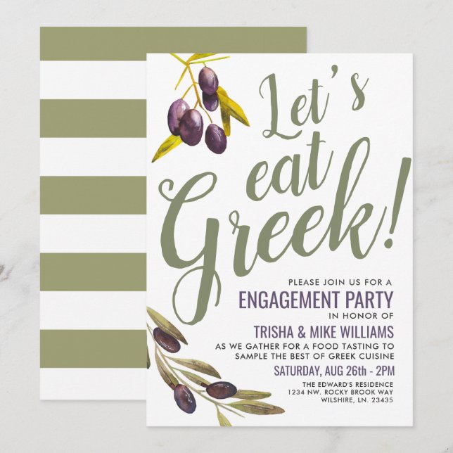 Greek Food Tasting Engagement Party Sage Invite (Front/Back)
