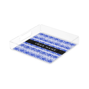 Greek Fret Arabesque Blue, Your Name, Personalize Acrylic Tray