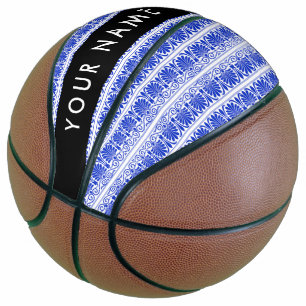 Greek Fret Arabesque Blue, Your Name, Personalize Basketball