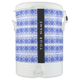 Greek Fret Arabesque Blue, Your Name, Personalize Beverage Cooler
