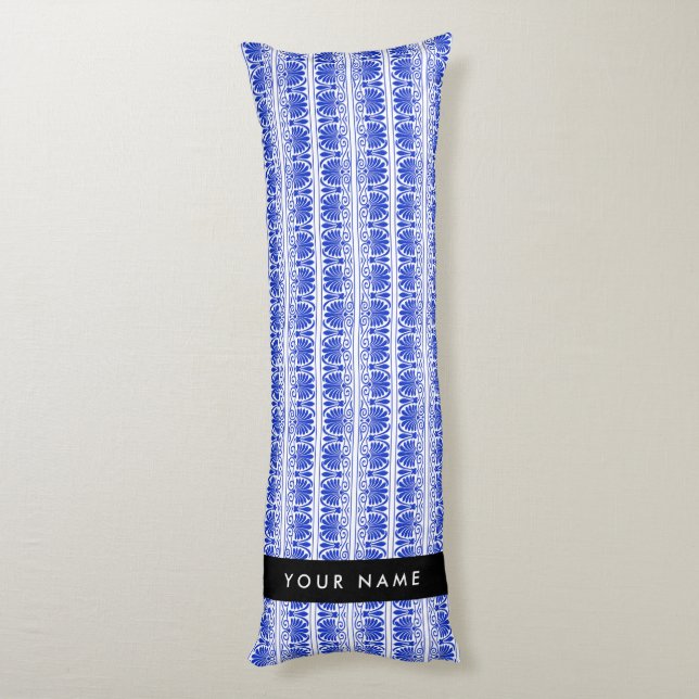 Greek Fret Arabesque Blue, Your Name, Personalize Body Pillow (Back (Vertical))