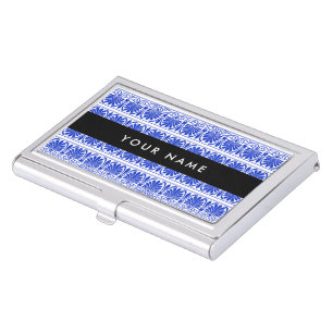 Greek Fret Arabesque Blue, Your Name, Personalize Business Card Case