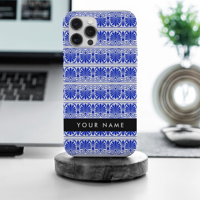 Greek Fret Arabesque Blue, Your Name, Personalize Case-Mate iPhone Case (Creator Uploaded)