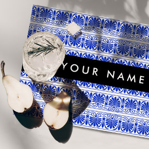 Greek Fret Arabesque Blue, Your Name, Personalize Cloth Placemat