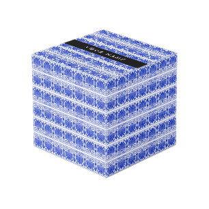 Greek Fret Arabesque Blue, Your Name, Personalize Cube