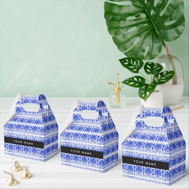 Greek Fret Arabesque Blue, Your Name, Personalize Favor Boxes (Multiple)