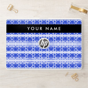 Greek Fret Arabesque Blue, Your Name, Personalize HP Laptop Skin