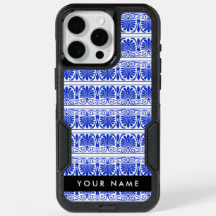 Greek Fret Arabesque Blue, Your Name, Personalize iPhone 15 Pro Max Case